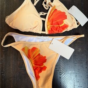 Floral Cream Pastel Yellow with Orange Flower Bikini Set